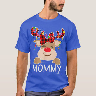 Red Plaid Reindeer Mommy Christmas Light Christmas T-Shirt