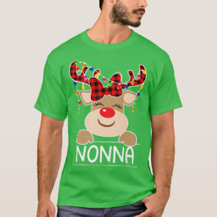Red Plaid Reindeer Nonna Christmas Light Christmas T-Shirt