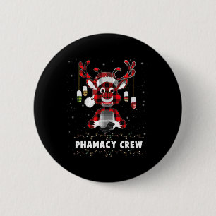 Red Plaid Reindeer Pharmacy Crew Christmas 2 Inch Round Button