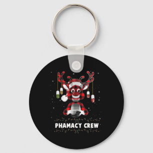 Red Plaid Reindeer Pharmacy Crew Christmas Keychain