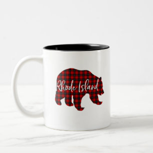 Red Plaid Rhode Island Bear Matching Pajama Family Two-Tone Coffee Mug