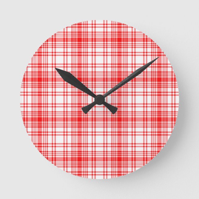Red Plaid Round Clock (Front)