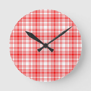 Red Plaid Round Clock