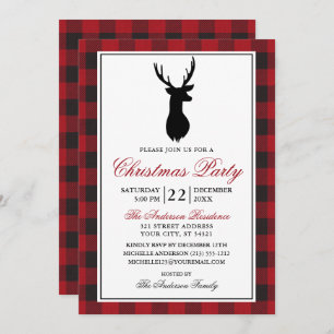 Red Plaid Rustic Christmas Party Invitation