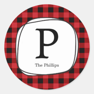 Red Plaid Rustic Country Favour Tag Stickers