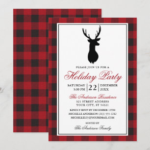 Red Plaid Rustic Holiday Party Invitation