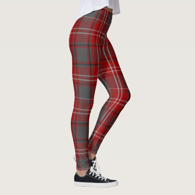 Red Plaid Scottish Tartan Leggings Pants Grey (Right)