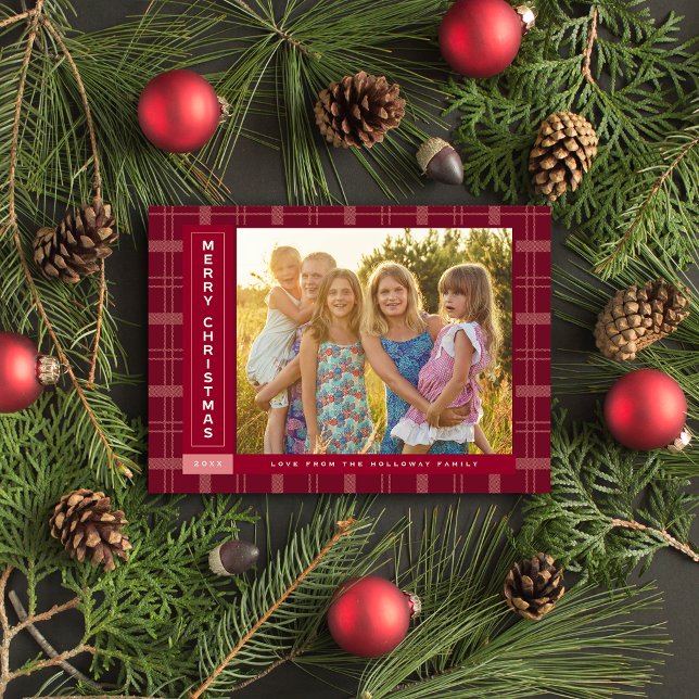 Red Plaid Sidebar Holiday Card (Red Plaid )