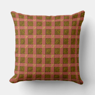 Red plaid similar to canvas strips on ochre rug throw pillow