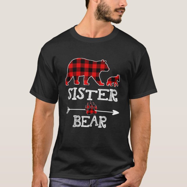 Red Plaid Sister Bear One Cubs Matching Buffalo Pa T-Shirt (Front)