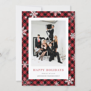 Red Plaid Snowflake Photo Corporate Business Holiday Card