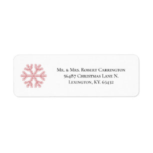 Red Plaid Snowflake Typography Return Address