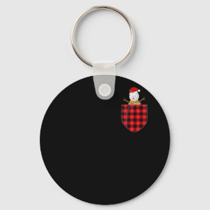 Red Plaid Snowman in Pocket Buffalo Family Keychain