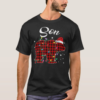 Red Plaid Son Bear Matching Buffalo Pajama  T-Shirt