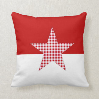 Red Plaid Star Throw Pillow