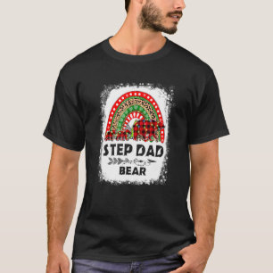 Red Plaid Step Dad Bear Christmas Rainbow Pajama M T-Shirt
