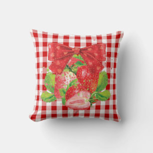 Red Plaid Strawberry Summer Throw Pillow