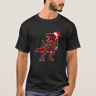Red Plaid T Rex Christmas Dinosaur Pajamas Adult B T-Shirt
