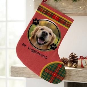 Red Plaid Tartan Dog Lover Holiday Gift Large Christmas Stocking