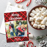 Red Plaid Tartan Merry Christmas 2 Family Photo Holiday Postcard<br><div class="desc">A classic red plaid tartan pattern behind your 2 holiday vertical family photo collage for a festive,  traditional Merry Christmas postcard. Simple and beautiful Christmas postcards that include two photographs.</div>