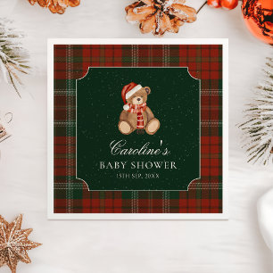 Red Plaid Teddy Bear Christmas Baby Shower Napkins