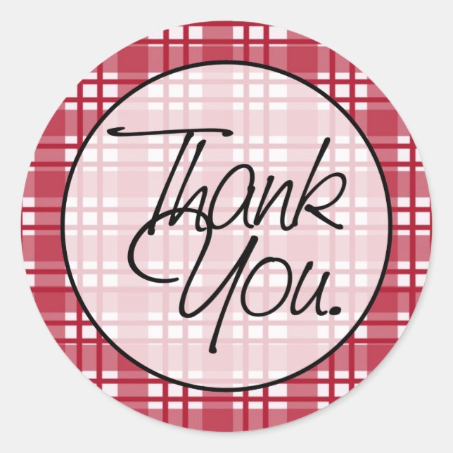 Red Plaid | Thank You Classic Round Sticker (Front)