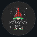 Red Plaid The Ice Hockey Gnome Family Christmas Pa Classic Round Sticker<br><div class="desc">Red Plaid The Ice Hockey Gnome Family Christmas Pajama Xmas</div>