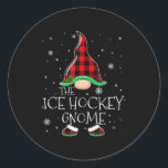 Red Plaid The Ice Hockey Gnome Family Christmas Pa Classic Round Sticker<br><div class="desc">Red Plaid The Ice Hockey Gnome Family Christmas Pajama Xmas</div>
