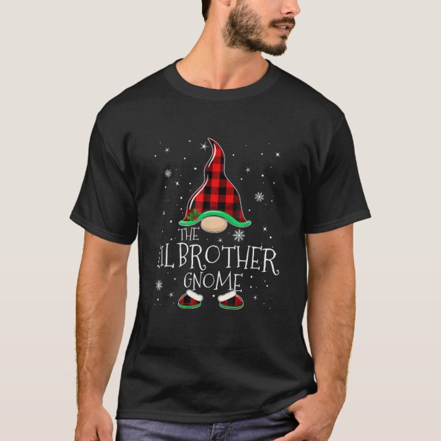 Red Plaid The Little Brother Gnome Family Christma T-Shirt (Front)