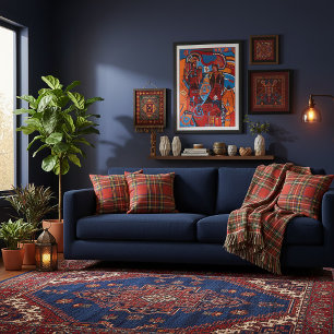 Red Plaid Throw Pillow