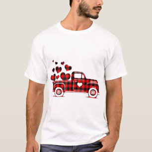 Red Plaid Truck Happy Valentines Day 2023 Couple M T-Shirt