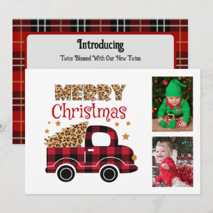 Red Plaid Truck Twins Faire-part de naissance Noël