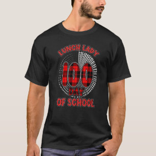 Red Plaid Typography 100th day of School Lunch Lad T-Shirt