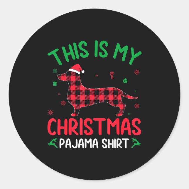 Red Plaid Ugly This Is My Dachshund Dog Christmas  Classic Round Sticker (Front)