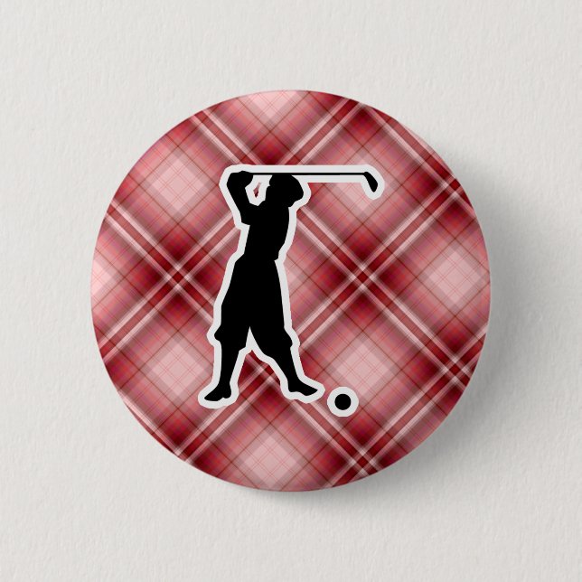 Red Plaid Vintage Golfer 2 Inch Round Button (Front)