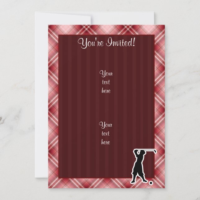 Red Plaid Vintage Golfer Invitation (Front)
