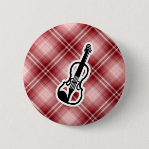 Red Plaid Violin 2 Inch Round Button