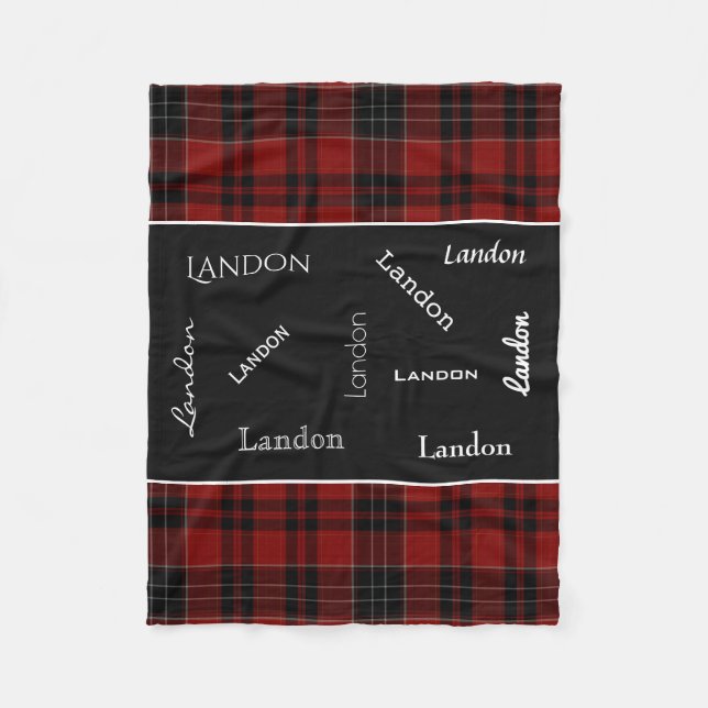 Red Plaid w/Name Personalization Fleece Blanket (Front)