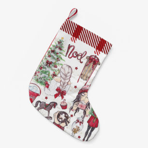 Red  Plaid Watercolor Christmas elements Small Christmas Stocking