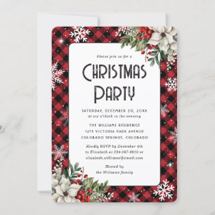 Red Plaid Winter Botanicals Christmas Party Invitation