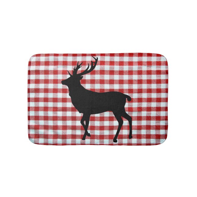 Red plaid with black deer bath mat (Front)