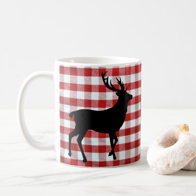 Red plaid with black deer coffee mug (With Donut)
