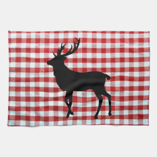 Red plaid with black deer kitchen towel