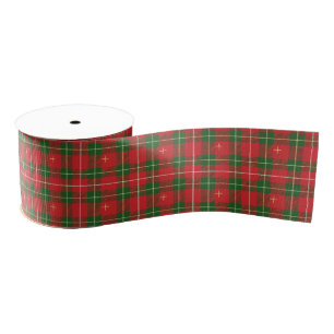Red Plaid with Green and Gold Grosgrain Ribbon