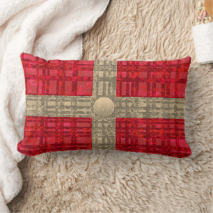 Red Plaid with Ribbon and Button Lumbar Pillow