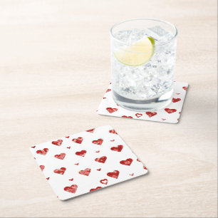 Red Plaided Hearts Design Glass Coaster