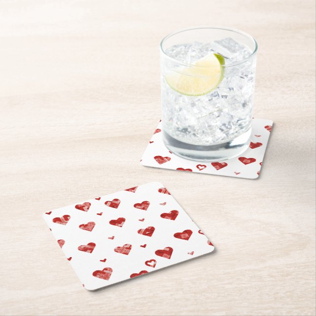 Red Plaided Hearts Design  Glass Coaster (Insitu)