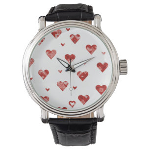 Red Plaided Hearts Design   Watch