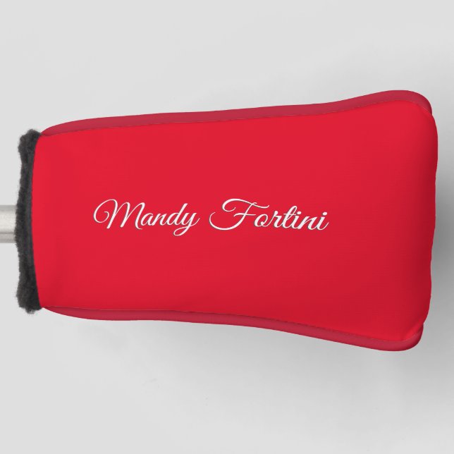 Red Plain Elegant Minimalist Calligraphy Golf Head Cover (Front)