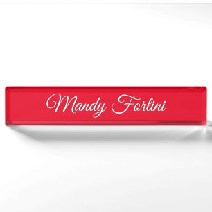 Red Plain Elegant Minimalist Calligraphy Nameplate